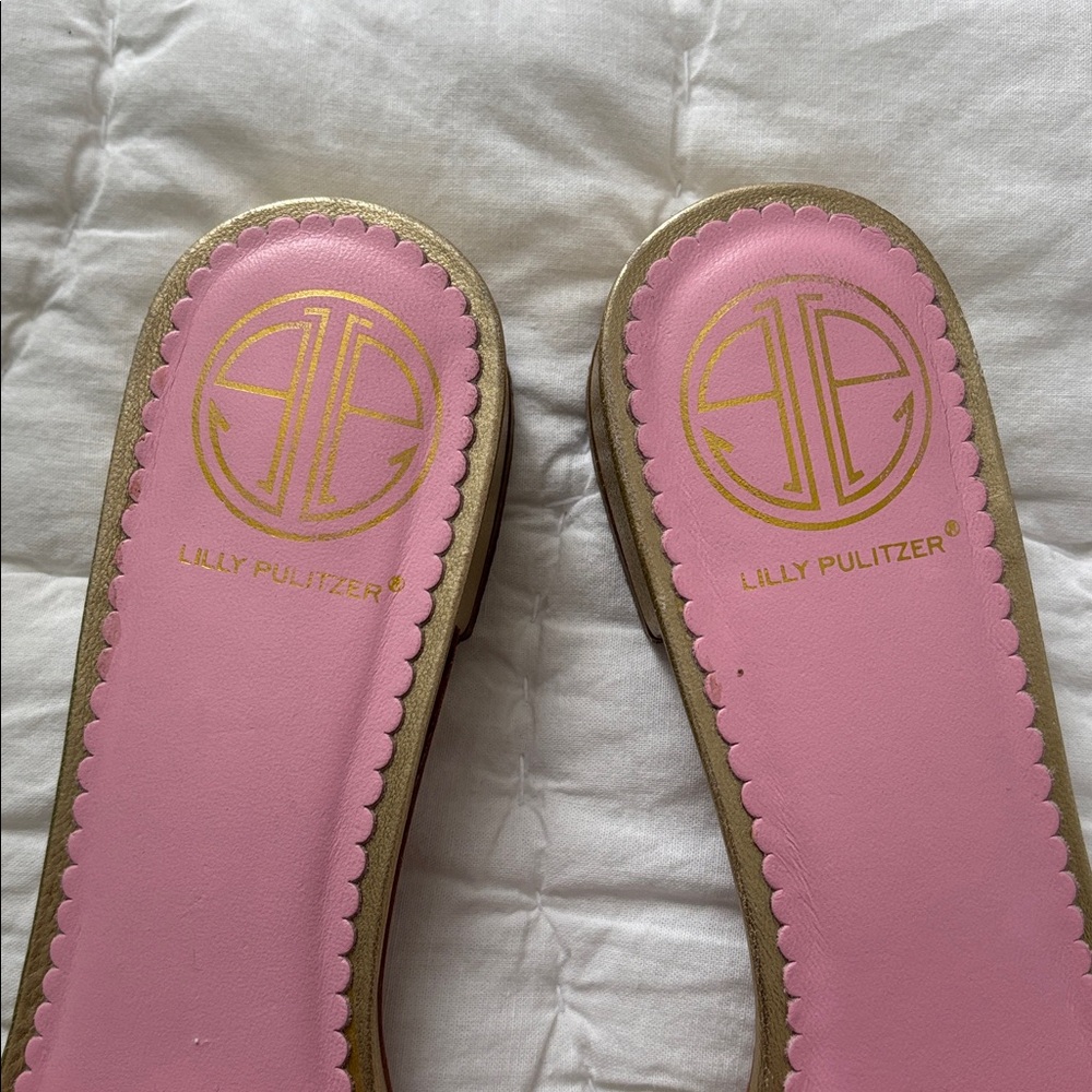 Lilly Pulitzer “Bee Fabulous” Gold Slide Sandals with Bee Accent, size 7.5 - Picture 3 of 4